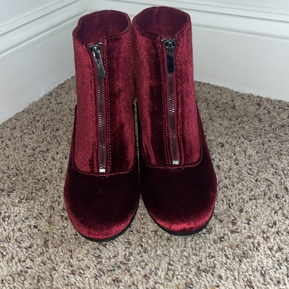 Circus Sam Edelman Vanessa Zipper Velvet Ankle Boots Booties Burgundy - Picture 2 of 9